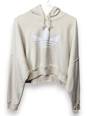 Adidas Originals Cream White Trefoil Cropped Pullover Hoodie - Size S
